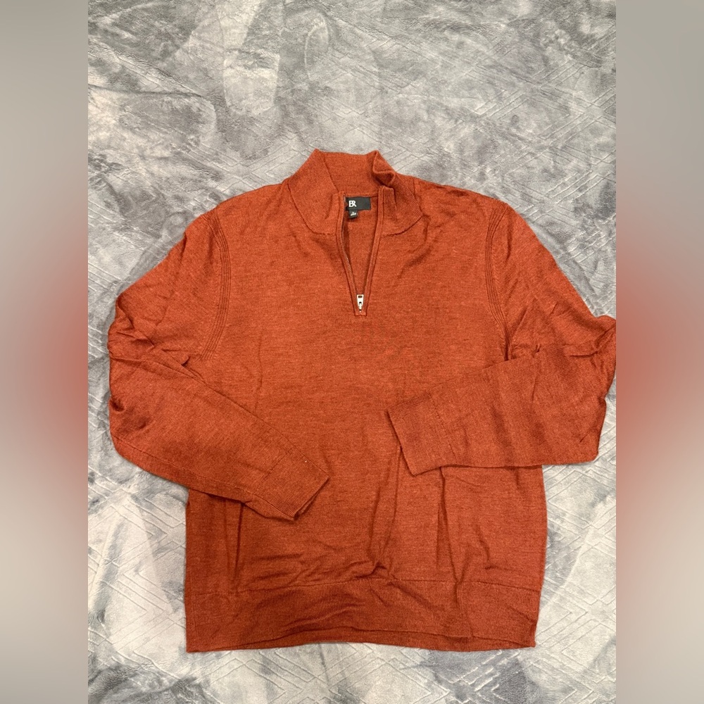 Banana Republic Men's Burnt Orange Zip-Up Sweater